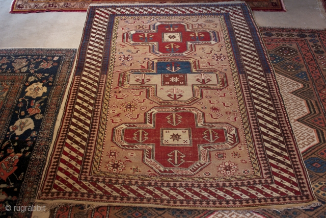 19th cent Caucasian Cabistan, Size: 5' x 3'4",  amazing barber pole borders,  hand washed.                 