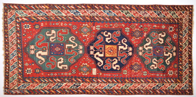 1868 Dated Caucasian Wolkanband rug.It's in perfect condition and all is original Size 130 x 275 cm                