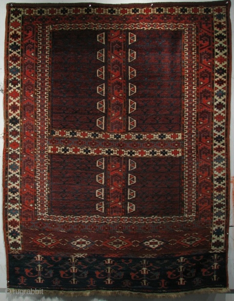 Yomud Engsi, West Turkestan from the mid 19th century. It is 5’4” x 4’1”. Exhibited in “Rugs from Private Collections in the Thirteen Original States", Marketplace Design Center, Philadelphia, Eight International Conference  ...