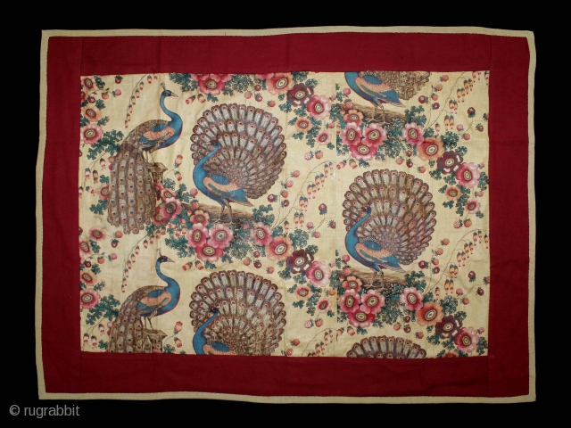 Manchester Print Pichwai Of Peacock From Manchester England made for Indian Market.C.1900. The dance of the Peacock depicts that its starting of the Monsoon season and they are welcoming it with joy.  ...