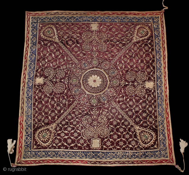 Shamiyana (Marquee) Hanging Valvet fabric kala Batu Hand work Lucknow India. Royal Nawab Family Used on Darbar Cort.Very rare  Piece.Its size is 163cm X 173cm. Perfect Conditions.(DSC00760).     