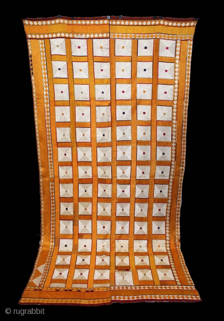 Phulkari From West(Pakistan)Punjab India Called As Shisha(Mirror)Design Bagh.C.1900. Floss Silk on Hand Spun Cotton khaddar Cloth.(DSLE04190).                 