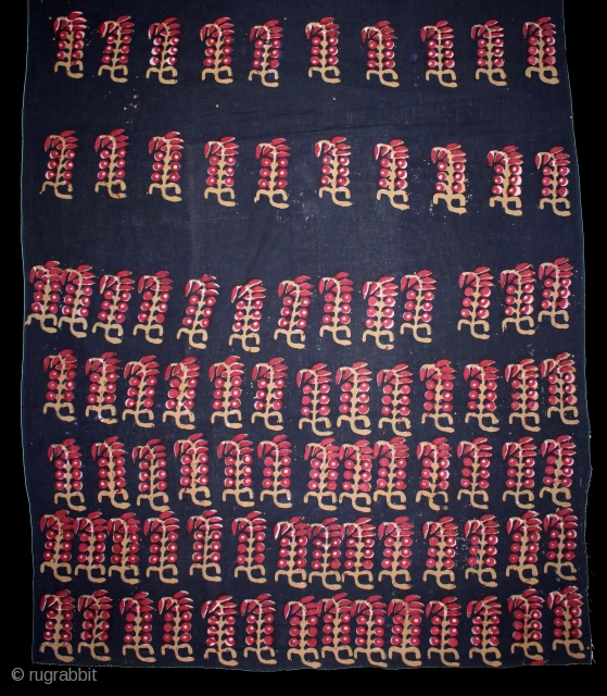 Early Indigo Black,Block Print Yardage Cotton,Natural Dyes From Balotra Rajasthan India.C.1930.Its size is W-86cm X L-342cm.(DSL03510).                 