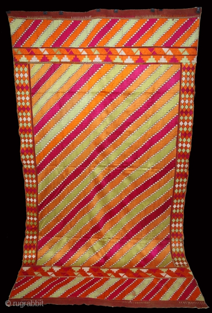 Phulkari From East(Punjab)India Called As Punjabi Bagh.Rare Design.Floss Silk on Hand Spun Cotton khaddar Cloth.Its size is W-135cm X L-232cm.(DSE04210).             