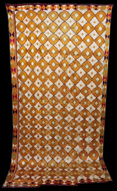 Phulkari From West(Pakistan)Punjab India.Very Rare Design Of Bagh. Floss Silk on Hand Spun Cotton khaddar Cloth.Its Size is W-128cm X L-250cm.Extremely Fine Bagh.(DSL02750).          