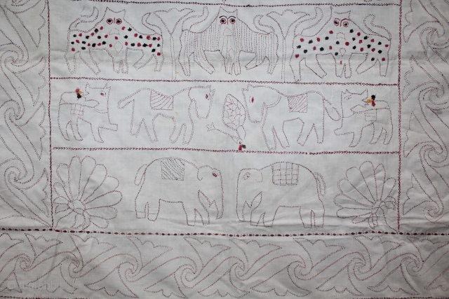 Kantha Embroidery with Cotton thread Kantha Probably From Faridpur District of East Bengal(Bangladesh) Region India.C.1900.Its size is 106cm X 212cm.(DSL04250).             