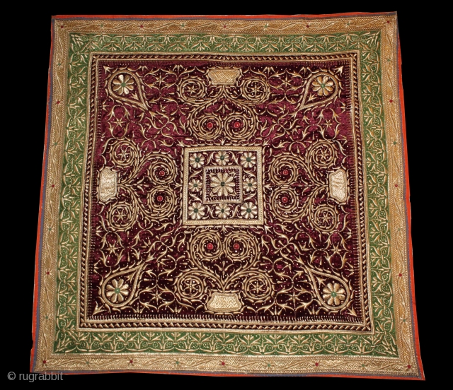 Bichayat Valvet fabric kala Batu Hand work Darbhanga India. Royal Nawab Family Used on Darbar Cort.Very rare Piece.Its size is 172cm x 172cm. Perfect Conditions.(DSC00950).        