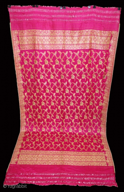 Odhni Zari Brocade (Real Silver Work) From Varanasi India.Pure Silk Fabric.Made to order for some Royal Rajput Family.Very Rare Piece.(DSE01690).             