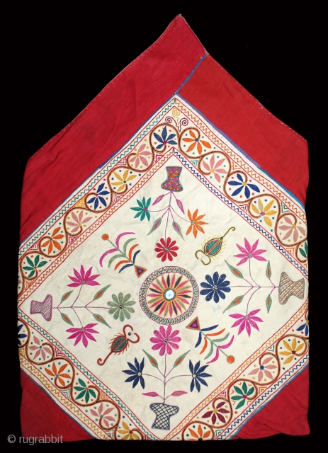 Dowry (Envelope)Bag From Bhinmal, Jalore District,Rajasthan.Embroidered on Handwoven cotton cloth. Handstitched. Has a wrap-around string closure.Its size is 44cm x 66cm.(DSL02820).            