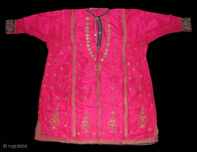 Silk Woman Kurta Decorated with Silver thread Embroidery from Pakistan north Punjab India.Circa.1900.(DSL02810).                    