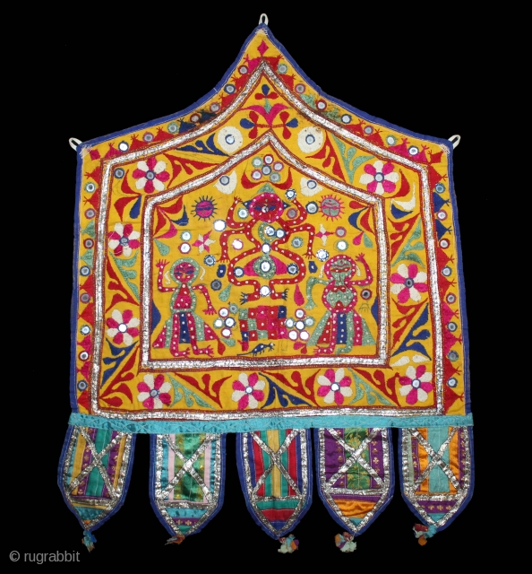 Ganesh Sthapana Wall Hanging From Saurashtra Gujarat India.The Folk Art of Gujarat.Its size is 54cm x 72cm.(DSL04280).                