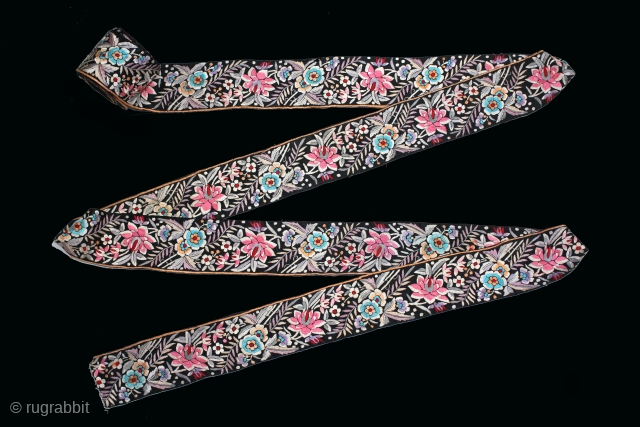 Parsi Gara Sari Kor Border Silk Hand Embroidery From Surat Gujarat India.C.1900. Parsi Lace 7 meters, W-7cm Border.(DSE05400).               