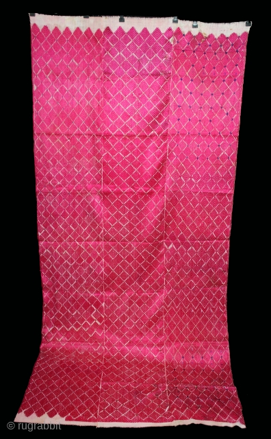 Thirma Phulkari From West(Pakistan)Punjab India Called As Burfi Thirma Bagh.C.1900.Floss Silk on Hand Spun Cotton khaddar Cloth.(DSL05430).                