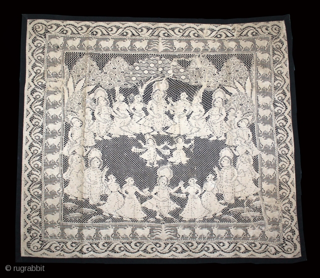 Pichwai of Cotton Lace Net,of Raas From Germany,Made for Indian Market C.1900.Its size is 79cm X 89cm.(DSE02880).                