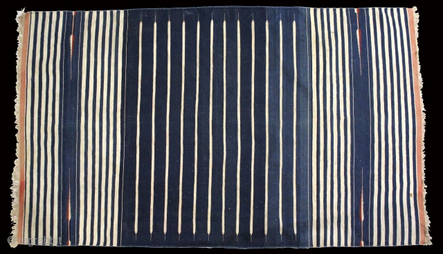 Jail Dhurrie(cotton)Natural Indigo and tightly woven From Bikaner Rajsthan India.C.1900.Its size is 110cm x 185cm.(DSL02890).                  