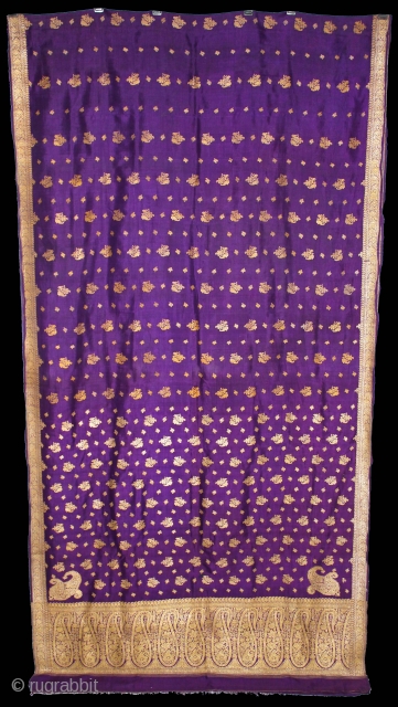 Vintage Pitambari Saree hand woven zari (silver treads) saree from Varanasi called As Pitambari Saree of late 19th century.Made to order for some Royal Rajput Family.Extremely Fine Saree.(DSL02910).     