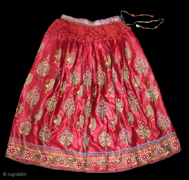 Mochi Embroidered Skirt From Kutch Gujarat India.Circa.1900.Extremely rare and fine quality chain stitched skirt.Made for the royal family.Its size is 87cm X 195cm.(DSL03660).          