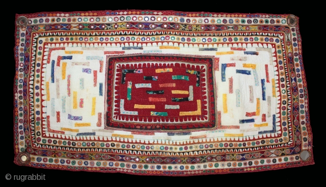 Baby Quilt Embroidered and Appliqued work Made by Gadhvi Community of Dwarka region of Saurashtra Gujrat. India.Very Fine Mirror and Patch work.Very unusual and rare to find such quilts.Its size is 61cm  ...