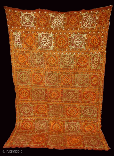 Folk Phulkari from East(Punjab)India Called As Phulkari. Rare Design.Extremely Fine Condition(DSC01150).                      