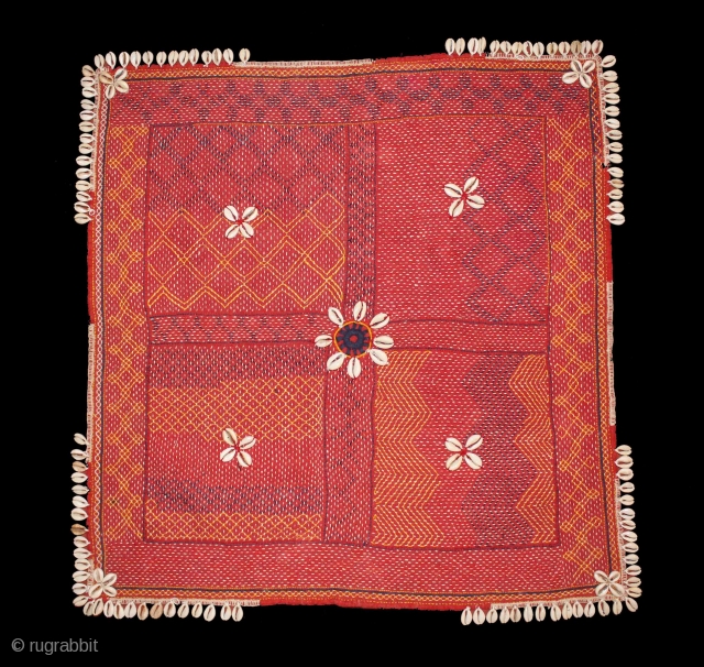 Banjara Asana (Mat) Banjara community,Center India,early 20th century. Cotton,embroidered with cotton thread.Its size is 65cm x 68cm.(DSE01165).                