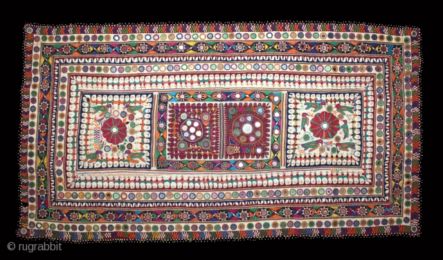 Baby Quilt Embroidered and Appliqued work Made by Gadhvi (Chaaran) Community of Dwarka region of Saurashtra Gujrat India.Very Fine Mirror and Patch work on edges and Running stitches all over.Very unusual and  ...