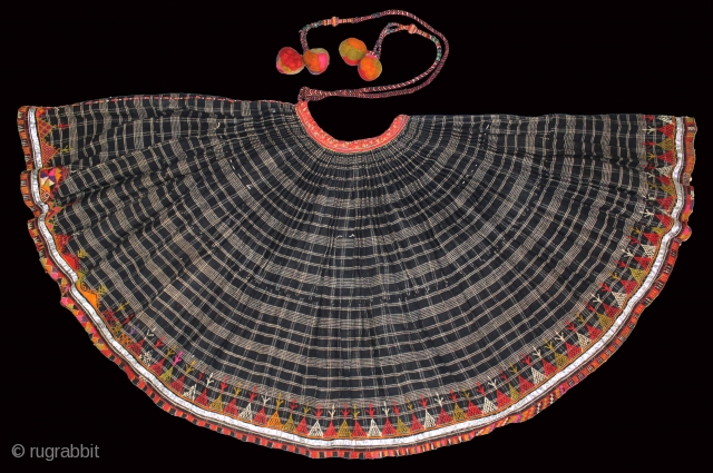 Vintage Woolen Ghaghra (Skirt) From Shekhawati District Of Rajasthan India.Worn by Vishnoi Family Women in India.The bottom hem which has been embroidered all around.Heavy Wool With Many Pleats.Its size is 8 Miters,29  ...