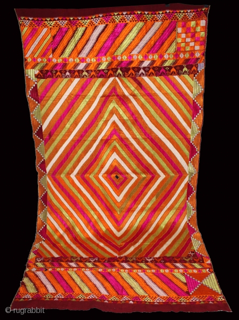 Phulkari from West(Pakistan)Punjab India Called As Brafi Bagh.One of the rare design in Indian Phulkari.(DSE02360).                  