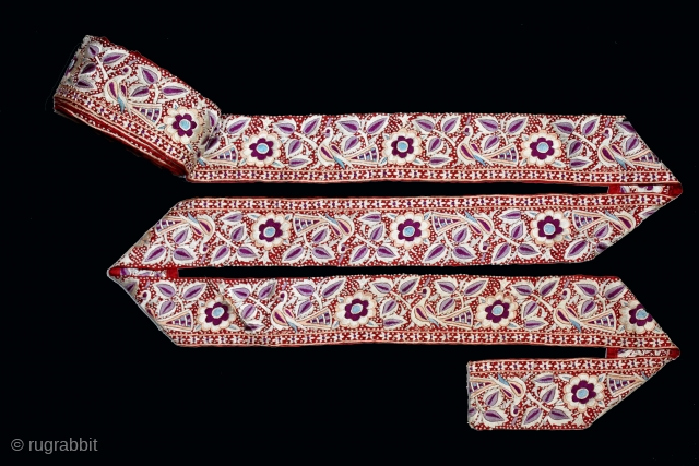 Parsi Gara Sari Kor Border Silk Hand Embroidery From Surat Gujarat India.C.1900. Parsi Lace 7 meters, W-6cm Border.(DSE05500).               