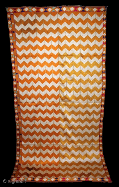 Phulkari From West(Pakistan)Punjab India Called As Laheriya(Wave) Design. Floss Silk on Hand Spun Cotton khaddar Cloth.(DSL03750).                 