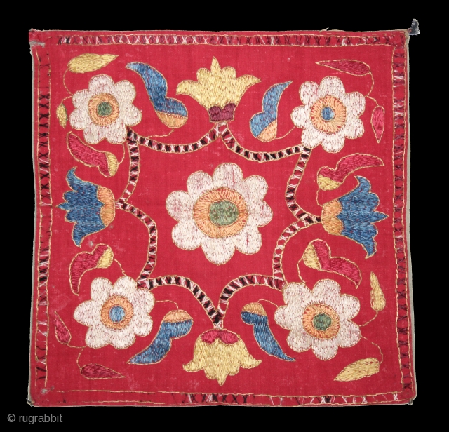 Chamba Rumal from Himachal Pradesh India.C.1900.Cotton Silk Embroidered.Its size is 24cm x 24cm.(DSL03760).                    