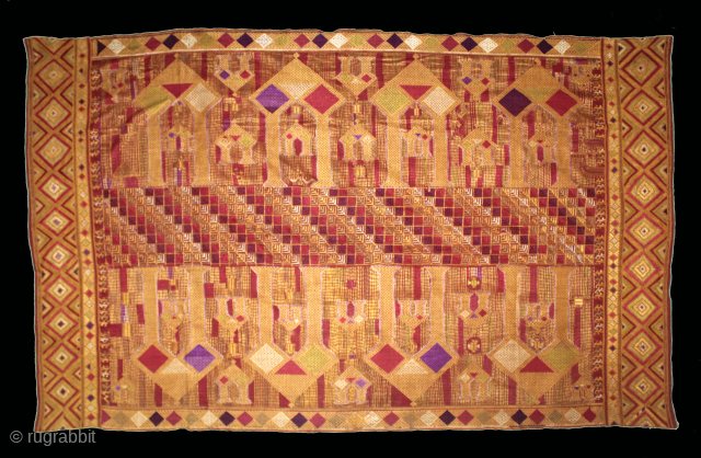 Phulkari From East (Punjab) India Called As Darshan Darwaja Phulkari.C.1900.Floss Silk on Hand Spun Cotton khaddar Cloth. Its size is 148cm x 248cm.(DSC06010).Please email me at indianarts1369@gmail.com      