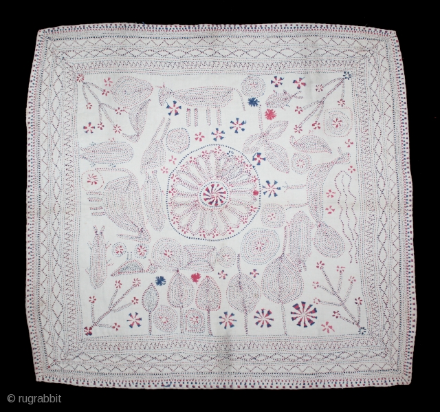 Kantha Quilted Embroidery with cotton thread Kantha Probably From East Bengal(Bangladesh)Region India.C.1900.Its size is 54cm X 56cm.(DSE03090).                