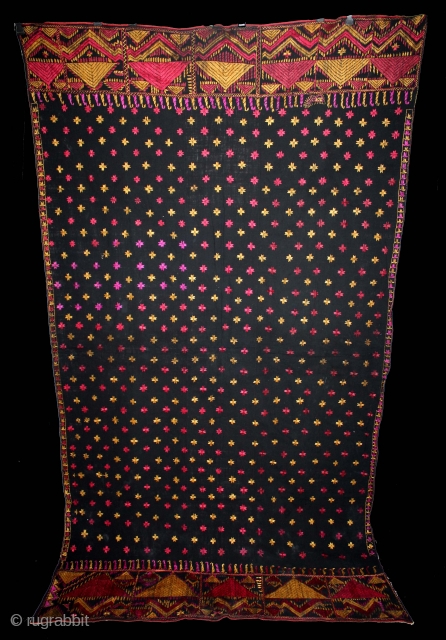 Indigo Phulkari From East(Punjab)India Called As Mughal Buti phulkari.Rare Design.Floss Silk on Hand Spun Cotton khaddar Cloth.(DSE03100).                