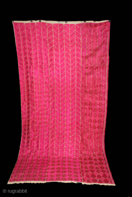 Thirma Phulkari From West(Pakistan)Punjab India Called As Lahariya Design Bagh.C.1900.Floss Silk on Hand Spun Cotton khaddar Cloth. Its size is W-134cm x L-252cm.(DSC060100).Please email me at indianarts1369@gmail.com      