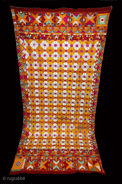 Phulkari From East(Punjab)India Called As Gobhi Bagh.C.1900. Rare Four Corners Different Design. Floss Silk on Hand Spun Cotton khaddar Cloth. Its size is 124cm x 260cm.(DSL060170).Please email me at indianarts1369@gmail.com