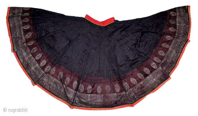Mull-Mull cotton Ghaghra (Skirt) Silver Paste from Rajasthan India Circa.1900.Used mainly by Rajput family of Rajasthan.Its size is L-72cm X Around is 434cm.(DSL03170).          
