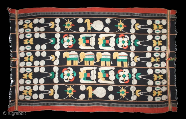 Naga Man’s Shawl from Manipur region India. Manipur for use by Eastern Angami Nagas,C.1930.Cotton embroidered with floss silk. Its size is 117cm x 184cm.(DSL03830).         