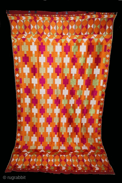 Phulkari From East(Punjab)India Called As Belan Motif Bagh.C.1900. Rare Design. Floss Silk on Hand Spun Cotton khaddar Cloth. Its size is 134cm x 240cm.(DSC05610).         