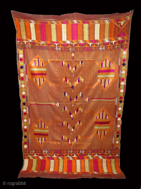 Sarpallu Phulkari From East(Punjab)India called As Sarpallu(Patang Design).Moga District of Punjab India.Circa 1900. Floss Silk on Hand Spun Cotton khaddar Cloth.(DSL060180).Please email me at indianarts1369@gmail.com