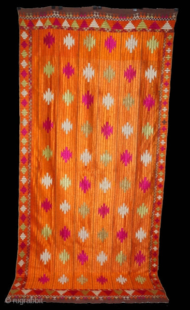Phulkari From East(Punjab)India Called As Punjabi Bagh.Rare Design.Floss Silk on Hand Spun Cotton khaddar Cloth.Its size is 114cm x 244cm.(DSL03840).             