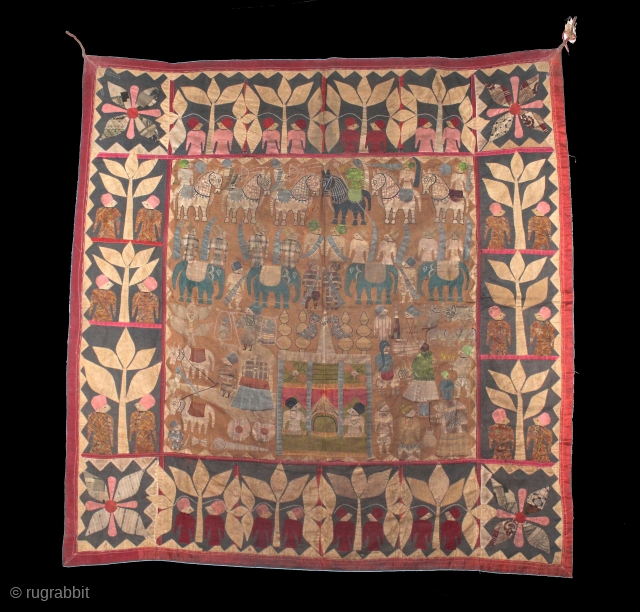 Kanduri Shrine Applique Wall Hanging.It is Presented by Pilgrims as on offering on the grave of the Muslim Prince Sara Masoud.From The Uttar Pradesh,India.C.1900.Its size is 122cm x 124cm.(DSC05620).    