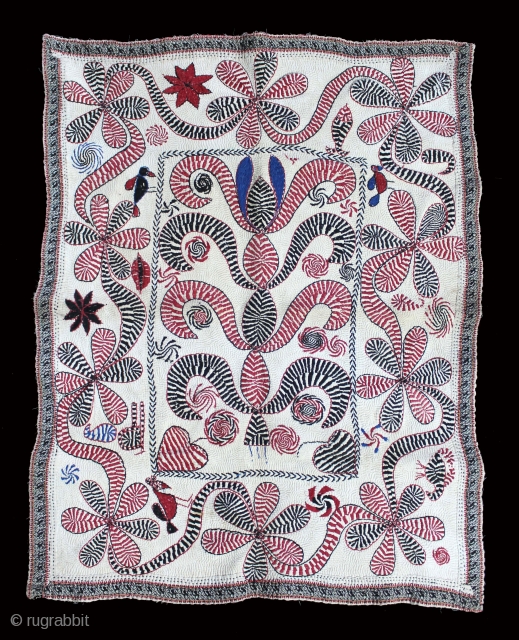 Kantha Quilted Embroidery with cotton thread Kantha Probably From Faridpur District,East Bengal(Bangladesh)region.India.C.1900.Its size is 66cm x 85cm.(DSL03880).                