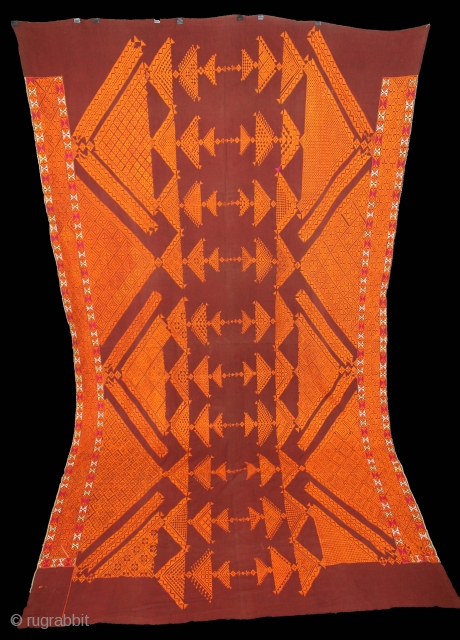 Chope Phulkari Cotton Embroidered with Floss Silk,Double running-stitch From East(Punjab)India.C.1930.Woman Headcover(Chope).(DSE02550)                      