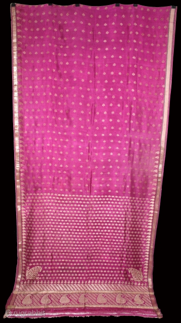 Rare Vintage Pitambari Saree hand woven zari (silver treads) saree from Varanasi called As Pitambari Saree of late 19th century.Made to order for some Royal Rajput Family.(DSL02070).      