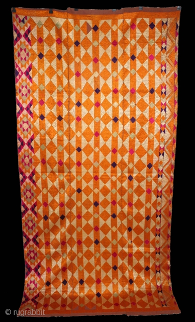 Phulkari From West(Pakistan)Punjab India Called As Diamond Bagh.Very Rare Panchrangi Border Design.Extremely Fine Phulkari.(DSL03280).                   