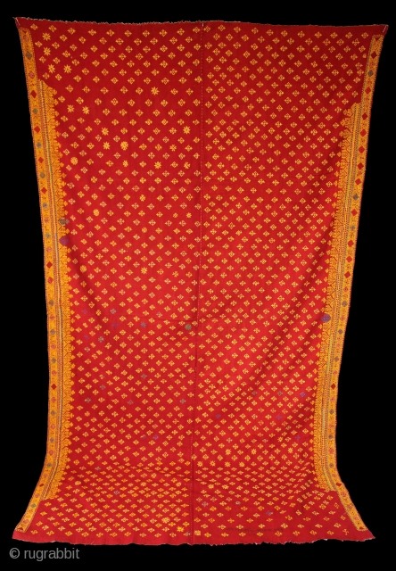 Odhani Woman's Headcover Both side Hand Embroidery Cotton Khadi from Rajasthan India.C.1900.Its size is w 140cm x l 244cm.(DSL03290).              