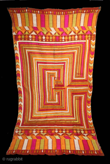 Rare Bhul Bhalaya Bagh-Phulkari From East (Punjab) India.C.1900. Floss Silk on Hand Spun Cotton khaddar Cloth.Its size is 125cm x 244cm.(DSL060110).Please email me at indianarts1369@gmail.com        