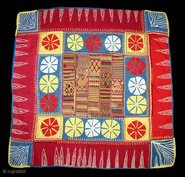 Banjara Embroidery, Ceremonial Square Applique work From Madhya Pradesh, India.C.1930.Cotton Embroidered.Its size is 96cm x 96cm.(DSL03960).                 