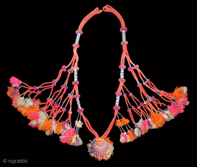 Rare Camel Necklace Decoration From Rajasthan India.C.1900.On Cotton and Vegetable Colour.Used on the Special Occasions.Its size is length 95cm.(DSL03330).              