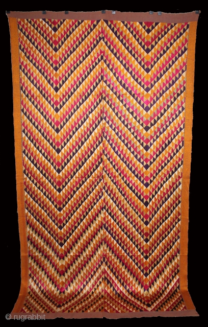 Phulkari From West(Pakistan)Punjab India Called As Panchrangi Lahariya Design. Beautiful colour Combination of Panchrangi (Five Coloured One) Bagh. Floss Silk on Hand Spun Cotton khaddar Cloth.(DSL03980).       